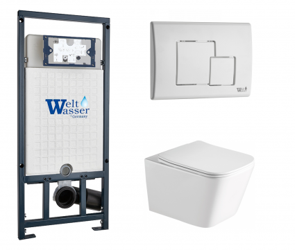 Комплект 3 в 1 инсталляция WeltWasser WW Marberg 507 + Унитаз подвесной SantiLine SL-5007 с кнопкой белой SE