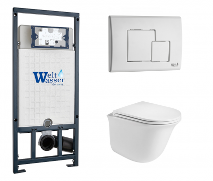 Комплект 3 в 1 инсталляция WeltWasser WW Marberg 507 + Подвесной унитаз WeltWasser Telbach 004 GL-WT с кнопкой белой SE