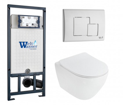 Комплект 3 в 1 инсталляция WeltWasser WW Marberg 507 + Унитаз подвесной Cezares Stylus CZR-513-TH-R с кнопкой белой SE