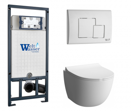Комплект 3 в 1 инсталляция WeltWasser WW Marberg 507 + Унитаз подвесной VitrA Sento 7748В003-0075 с кнопкой белой SE