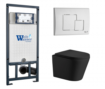 Комплект 3 в 1 инсталляция WeltWasser WW Marberg 507 + Подвесной унитаз WeltWasser Salzbach 043 MT-BL черный с кнопкой белой SE
