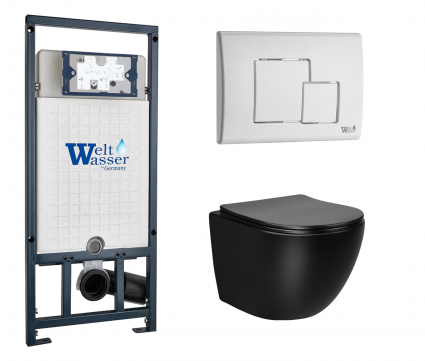 Комплект 3 в 1 инсталляция WeltWasser WW Marberg 507 + Унитаз подвесной Vincea Globo VT1-14SMB черный с кнопкой белой SE