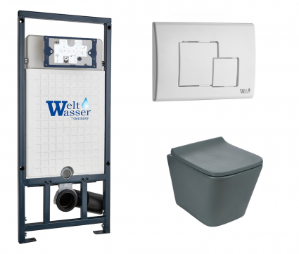 Комплект 3 в 1 инсталляция WeltWasser WW Marberg 507 + Унитаз подвесной Weltwasser WW SK Gelbach 041 MT-GR серый с кнопкой белой SE