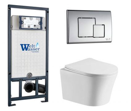 Комплект 3 в 1 инсталляция WeltWasser WW Marberg 507 + Подвесной унитаз CeruttiSpa Adige Aria CT7837 с кнопкой хром SE