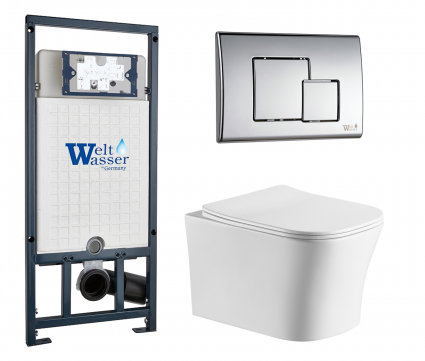Комплект 3 в 1 инсталляция WeltWasser WW Marberg 507 + Подвесной унитаз CeruttiSpa Marmolada aria CT7778 с кнопкой хром SE
