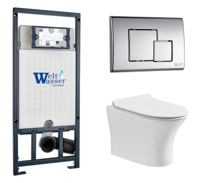 Комплект 3 в 1 инсталляция WeltWasser WW Marberg 507 + Подвесной унитаз CeruttiSpa Bernina aria CT7191 с кнопкой хром SE