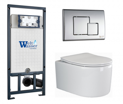 Комплект 3 в 1 инсталляция WeltWasser WW Marberg 507 + Подвесной унитаз Ceramica Nova Moments CN3003 с кнопкой хром SE