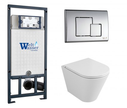 Комплект 3 в 1 инсталляция WeltWasser WW Marberg 507 + Подвесной унитаз Owl 1975 Ruta-H OWLT190304 с кнопкой хром SE