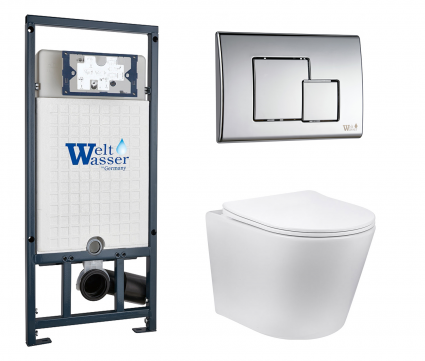 Комплект 3 в 1 инсталляция WeltWasser WW Marberg 507 + Подвесной унитаз Vincea Piatti VT1-11 с кнопкой хром SE