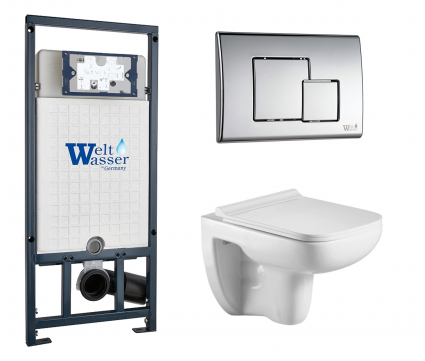 Комплект 3 в 1 инсталляция WeltWasser WW Marberg 507 + Подвесной унитаз WeltWasser Kehlbach 004 GL-WT с кнопкой хром SE