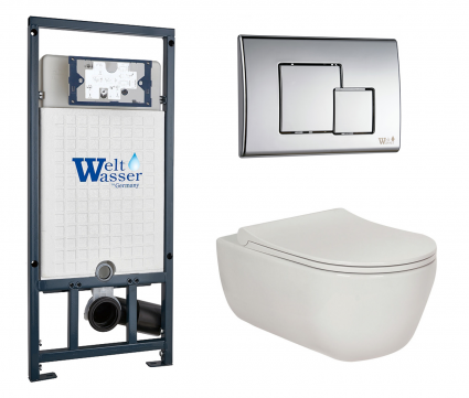Комплект 3 в 1 инсталляция WeltWasser WW Marberg 507 + Подвесной унитаз Berges Wasserhaus Ego XL 082118 с кнопкой хром SE