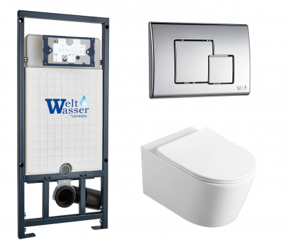 Комплект 3 в 1 инсталляция WeltWasser WW Marberg 507 + Унитаз Vincea Cute VT1-24 подвесной с кнопкой хром SE
