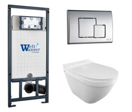 Комплект 3 в 1 инсталляция WeltWasser WW Marberg 507 + Унитаз подвесной Iddis Cloud CLORDSEi25 с кнопкой хром SE