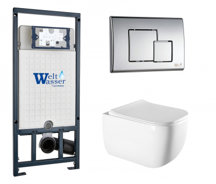 Комплект 3 в 1 инсталляция WeltWasser WW Marberg 507 + Унитаз подвесной Vincea Form VT1-35 с кнопкой хром SE