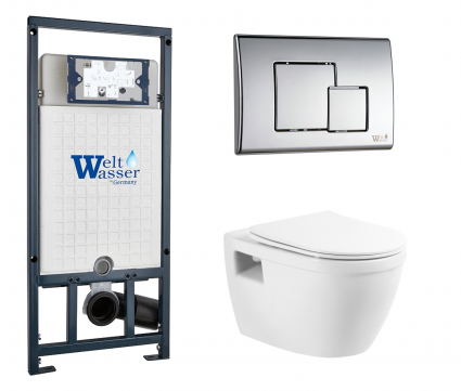 Комплект 3 в 1 инсталляция WeltWasser WW Marberg 507 + Унитаз подвесной BelBagno Loto BB070CHR/SC с кнопкой хром SE