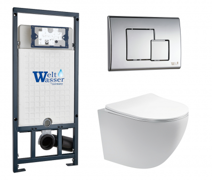 Комплект 3 в 1 инсталляция WeltWasser WW Marberg 507 + Унитаз подвесной Акватек Европа AQ1900-00 с кнопкой хром SE