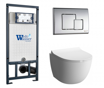 Комплект 3 в 1 инсталляция WeltWasser WW Marberg 507 + Унитаз подвесной VitrA Sento 7748В003-0075 с кнопкой хром SE