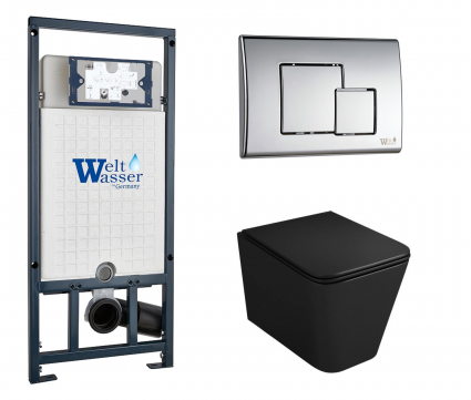 Комплект 3 в 1 инсталляция WeltWasser WW Marberg 507 + Унитаз подвесной Owl 1975 Ruta-H OWLT190404 черный с кнопкой хром SE