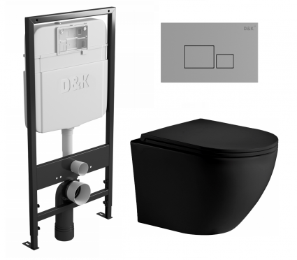 Комплект 3 в 1 инсталляция D&K DI8055119 + Унитаз подвесной Weltwasser WW Merzbach 043 MT-BL + Кнопка прямоугольная хром
