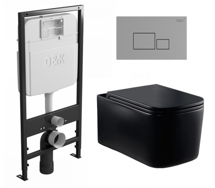 Комплект 3 в 1 инсталляция D&K DI8055119 + Унитаз подвесной Vincea Ultra Rimless VT1-32MB + Кнопка прямоугольная хром