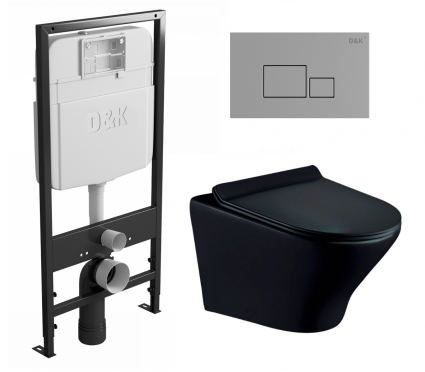 Комплект 3 в 1 инсталляция D&K DI8055119 + Унитаз подвесной Esbano Aster ESUPASTEBM + Кнопка прямоугольная хром