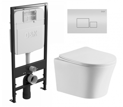 Комплект 3 в 1 инсталляция D&K DI8055119 + Унитаз подвесной CeruttiSpa Adige Aria CT7837 + Кнопка прямоугольная белая