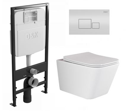Комплект 3 в 1 инсталляция D&K DI8055119 + Унитаз подвесной Ceramica Nova Metric Rimless CN3007 + Кнопка прямоугольная белая