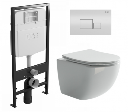 Комплект 3 в 1 инсталляция D&K DI8055119 + Унитаз подвесной Ceramica Nova Forma CN3009 + Кнопка прямоугольная белая