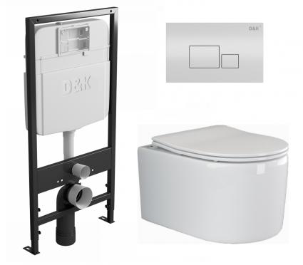 Комплект 3 в 1 инсталляция D&K DI8055119 + Унитаз подвесной Ceramica Nova Moments CN3003  + Кнопка прямоугольная белая