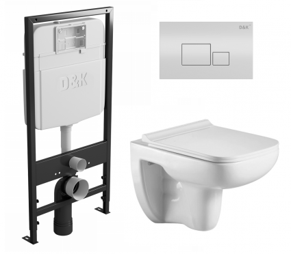 Комплект 3 в 1 инсталляция D&K DI8055119 + Унитаз подвесной WeltWasser Kehlbach 004 GL-WT + Кнопка прямоугольная белая