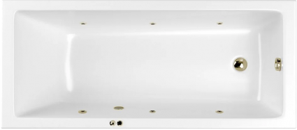 Акриловая ванна WHITECROSS Wave Slim SOFT 170x75 см, с гидромассажем, с каркасом, со сливом-переливом, фурнитура бронза