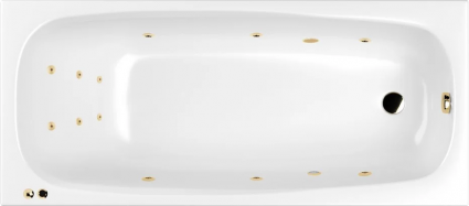 Акриловая ванна WHITECROSS Layla LINE 180x80 см, с гидромассажем, с каркасом, со сливом-переливом, фурнитура золото