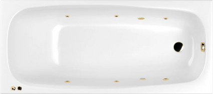 Акриловая ванна WHITECROSS Layla SOFT 170x75 см, с гидромассажем, с каркасом, со сливом-переливом, фурнитура золото