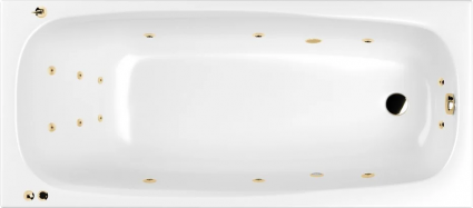 Акриловая ванна WHITECROSS Layla Slim SMART 180x80 см, с гидромассажем, с каркасом, со сливом-переливом, фурнитура золото