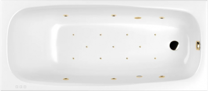 Акриловая ванна WHITECROSS Layla RELAX 170x75 см, с гидромассажем, с каркасом, со сливом-переливом, фурнитура золото