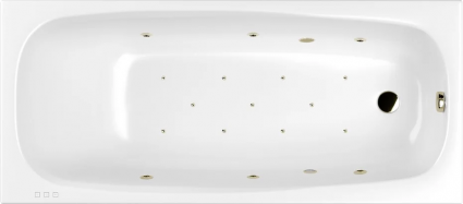 Акриловая ванна WHITECROSS Layla RELAX 170x75 см, с гидромассажем, с каркасом, со сливом-переливом, фурнитура бронза