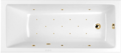 Акриловая ванна WHITECROSS Wave Slim RELAX 150x70 см, с гидромассажем, с каркасом, со сливом-переливом, фурнитура золото