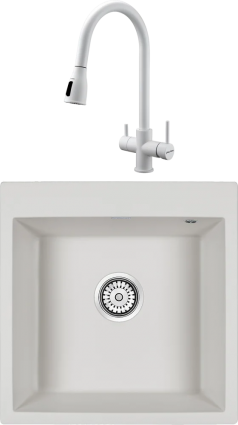 Комплект Мойка кухонная Paulmark Praktisch PM105152-WH белый + Смеситель Lange 214212-431 белый матовый