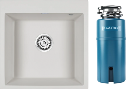 Комплект Мойка кухонная Paulmark Praktisch PM105152-WH белый + Измельчитель Intenso I-800