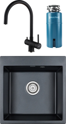 Комплект Мойка кухонная Paulmark Praktisch PM105152-BLM черный металлик + Смеситель Heller He213218-418 черный металлик + Измельчитель Intenso I-800