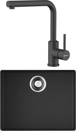 Комплект Мойка кухонная Omoikiri Bosen 54-U-BL черная + Смеситель Nakagawa P-BL черный