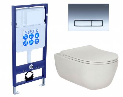 Комплект 3 в 1 инсталляция Акватек Standart 50 + Унитаз подвесной Berges Wasserhaus Ego XL 082118 с кнопкой хром