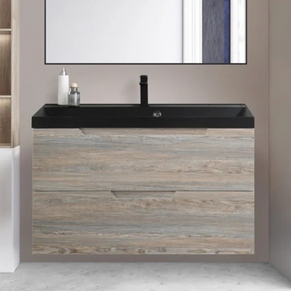 Тумба с раковиной BelBagno Vittoria 100 подвесная, pino, черная матовая раковина