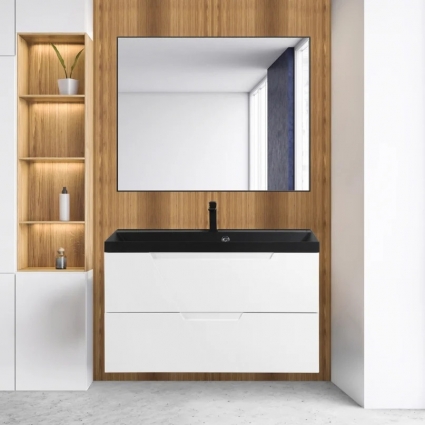 Мебель для ванной BelBagno Vittoria 100 подвесная, bianco opaco, черная матовая раковина