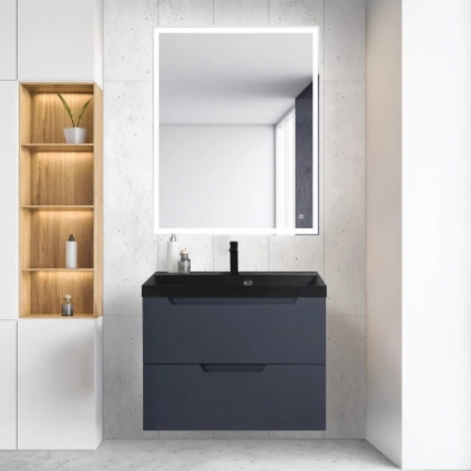 Мебель для ванной BelBagno Vittoria 80 подвесная, grigio opaco, черная матовая раковина