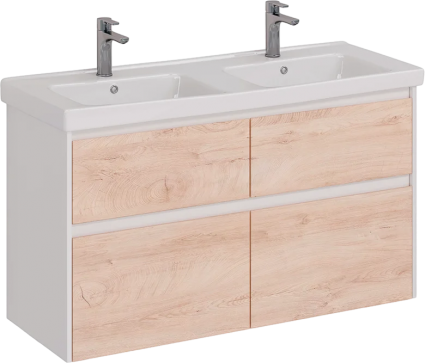 Тумба с раковиной Lemark Combi 125 дуб кантри, белая глянцевая