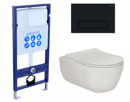 Комплект 3 в 1 инсталляция Акватек Standart 50 + Унитаз подвесной Berges Wasserhaus Ego XL 082118 с кнопкой черной