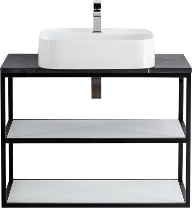 Консоль Cezares Cadro 80 2-х ярусная, подвесная, белые полки, столешница BelBagno 80 marmo nero opaco