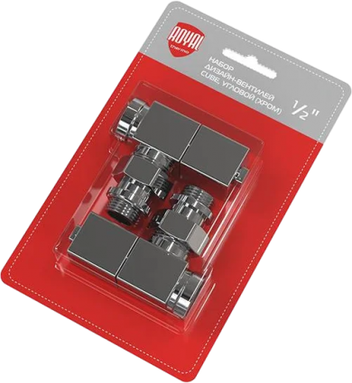 Вентили Royal Thermo Cube 1/2" М30х1,5 угловые, комплект, хром