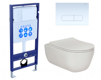 Комплект 3 в 1 инсталляция Акватек Standart 50 + Унитаз подвесной Berges Wasserhaus Ego XL 082118 с кнопкой белой